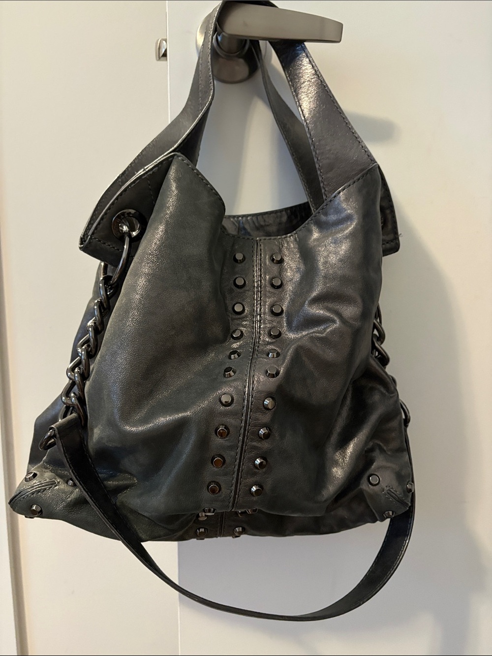 Michael Kors Collection Black Leather Stud-Trim Shoulder Bag